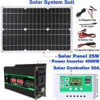 4000W Solar System Complete Kit 12V To 110V/220V 50A Controller Power Generation Charger Inverter System for Home/Camping Backup