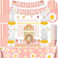Daisy Decoration Birthday Party Tableware Set Flower Plate Tablecloth Napkin Straws Birthday Daisies Theme Party Supplies Girls