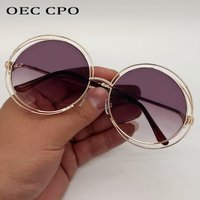 OEC CPOVintage Round Sunglasses for Women Fashion Metal Big Frame Sun Glasses Female Goggles Oculos De Sol
