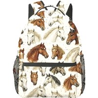 Many Horses Lightweight Large Capacity Backpack with Horse Print Design Laptop Compartment Mesh Pockets Travel Hiking Beach Yoga