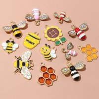 10pcs Enamel Flower Bee Honey Honeycomb Charms Pendant Alloy Metal for Necklace Earrings Bracelet DIY Jewelry Making Accessories