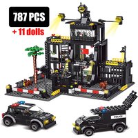 60141 Police Station Military Building Blocks City Model Set Prison Car Policeman Boat Figures DIY Brick Toy for Kids Boys Gift