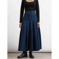 Women's plus Size Pleated High Waist Denim Skirt Elegant Washed Denim Zipper Closure Skirt for plus Size Women