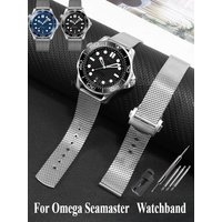 20mm Silver Black for Omega Seamaster Watch Strap Stainless Steel Special Interface Folding Buckle Water-Resistant Sport Fit