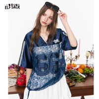 ELFSACK Lace Hooded Jersey T-shirt, Sporty Number 66 Print Top, Casual Short Sleeve Loose Tee for Women image 4