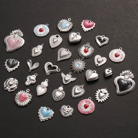 10pcs Steel Color Assorted Hearts Exquisite Pendant Pink Blue Enamel Invariant Color Gothic Sacred Heart Pendants DIY Jewelry
