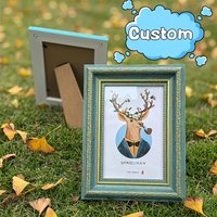 Custom Vintage Green Blue Photo Frame with Gold Decor Carved Floral Border Luxury Tabletop Display Frame for Home Decor