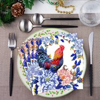 20-Pack 2-Ply Flower Rooster Pattern Square Paper Napkins, Disposable Party Napkins for Birthday, Bathroom Hand Towels