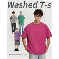 American Style Retro 230g Heavyweight Solid Color Short Sleeved T-shirt Men Women Summer Street Trendy Washed Old Plus Size Top