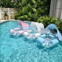 Arrival Inflatable Pool Float Lounge Detachable Sun Canopy Shiny Sequins Transparent Ice Clear Breathable Mesh Backrest Drainage