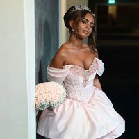 Customized Mini Short Cocktail Dress A Line Cocktail Prom Gown Short Off The Shoulder Beading Wedding Party Gown