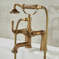 Bathtub Faucet Hot and Cold Bathroom Mixed Water Shower Faucet Sitting Style Bathtub Antique Brass Telephone Style Showerhead