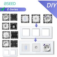 BSEED Switch DIY Modules Light Switch Parts White Glass Frame DIY Combination Wall Sockets TV CAT6 USB-C Charge Key E-Series