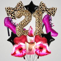 Leopard Cheetah Number Foil Balloon Lipstick High Heels Mylar Balloons Bachelorette Girls Night Out Birthday Decoration Supplies