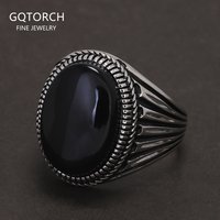 925 Sterling Silver Men's Signet Ring with Natural Agate Gemstone Black Stone Red Green Original Color Vintage Turkish Jewelry