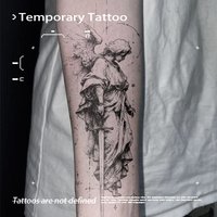 Semi Permanent Herbal Juice Tattoo Sticker Realistic Angel Statue Sword Pattern Waterproof Fake Tattoo Body Art for Adults