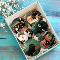 4in Cartoon Cat Pattern 2D Round Wooden Coaster Dining Table Living Room Office Cafe Cat Shelter Cat Lover Protecting Tabletop