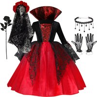 Halloween Girl Cosplay Vampire Dress For Kids Ghost Bride Vampire Costume Vampiran Carnival Party Outfits Scarlet Gothic Clothes