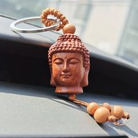 Ethnic Mascot Mahogany Unique Peach Wood Carved The Buddha Head 3D Key Chain Car Key Ring Rings - Perfect Gift for Any Occasion