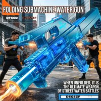 FMG9 Folding Electric Water Gun Toy High Speed Water Pistol with LED Flashing Summer Outdoor Water Shooting Games Birthday Gift