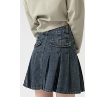 Women Y2k High Waist Denim Mini Pleated Skirts 2024 Summer Retro A Line Skirt Korean Female Casual Button Pleated Jeans Skirts