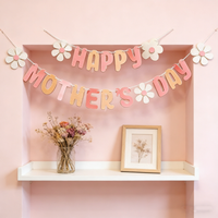 Happy Mother's Day Decorative Banners & Pull Flowers, Wall Hanging Decor for Shop & Room, Photo Booth Props