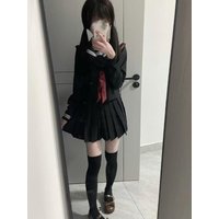 Original Jk Uniform School Style Black Three-Book Sailor Suit Long Sleeve Basic Version Student Uniform Set Polyester Breathable