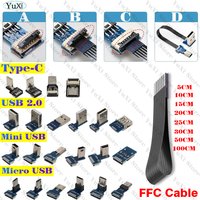 1-6pcs FPC Flat Flexible Type A/USB C/Micro-B/Mini-B Male FPV Data Charge USB2.0 Connector FFC Adapter Cable Angle 90 Elbow