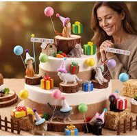 36 Pcs Cat Birthday Party Decorations, Cat Cake Cupcake Toppers with Mini Hats Miniature Flags Gift Boxes Balls Figure Models