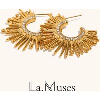 La. Muses Zircon C-Line Stainless Steel Women's Earrings PVD Plated 18K Gold Fashion Jewelry Accessories