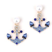 Fashion Creative Anchor Pearl Earrings For Women Vintage Rhinestone Charms Cross Pendant Earrings Office Party Jewelry Lady Gift