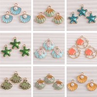 10pcs/lot Mix Enamel Marine life Charms for Jewelry Making Starfish Shell Pearl Charms Pendants for DIY Necklaces Earrings Gifts