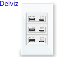 Delviz Brazil Standard Wall Socket, White / Black Toughening Crystal Glass Panel 120mm*72mm, 18W 3A Type C USB Quick Charge Port