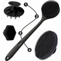 Silicone Black Bath Brush 4-Piece Set