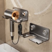 Patch-Type Adhesive Hair Dryer Holder Wall Mounted, Hair Straightener & Dryer Stand, Bathroom Organizer Shelves
