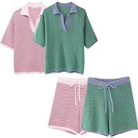 Willshela Women Fashion Two Piece Set Striped Lapel Neck Shirt & Elastic Waist Shorts Chic Lady Women Shorts Sets