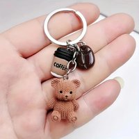 Cute Resin Bear Coffee Keychain Mini with Metal Ring Closure Pendant Keychain Cartoon Bag Charm Birthday Party Favors