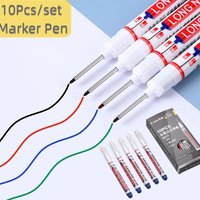 10pcs/Box Long Nib Marker Pen 20mm Deep Hole Marking Pen Waterproof Quick Dry Oil-Based Ink For Woodworking Metal Construction