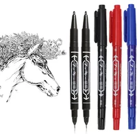 6 Pcs Permanent Waterproof Double-ended Marker Pen 0.5mm-1mm Fine Point Nib Marker Pen Red Black Blue Ink