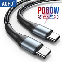 AUFU USB C to USB Type C Cable for MacBook Pro Quick Charge 3.0 60W PD Fast Charging Cable for Samsung Xiaomi POCO Charge Cable