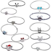 925 Silver Snake Bone Bracelet Cute Cartoon Duck Mouse Fox Castle Buckle Bracelet, Fashionable DIY Beaded Jewelry Gift