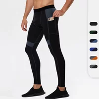 Men Patchwork Compression Running Tights Trousers Pocket Elastic Leggings Fitness Gym Bodybuilding Long Pants Custom Logo