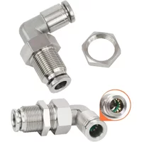 PLM 4 6 8 10 12 14 16mm 1/8" -1/2" Inch Tube 304 Stainless Steel Bulkhead Elbow 90 Degree Push To Connect Pneumatic Air Fitting