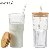 500ml Ribbed Glassware Glass Cup With Lid and Straw Drinking Glasses Cocktail Beer Iced Coffee Mug Juice Tea Cup Water Cups
