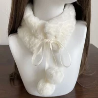 Kawaii Japanese Hairball Hair Collar Scarf Winter Thickened Warm Cute Imitation Fur Rabbit Plush Tie Rope Neckerchief Y2k Scarf