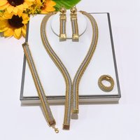 Yulaili Two Tone Gold Plated Woven Chain Jewelry Set Long Necklace Bracelet Earrings Ring for Women Daily Formal Occasion