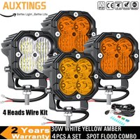 4X 3in 30W White Amber Yellow Cube LED Pod Light Spot Flood Combo Beam Work Lights,Off-Road Driving Lamp for ATV, SUV,Motorcycle