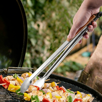 Stainless Steel Cooking Tong with Wood Handle Barbecue Kitchen Tong Salad Bread Tong For Grilling BBQ Food Clips 9-16inch