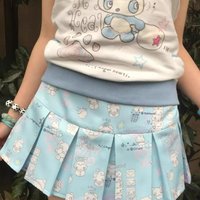 Japanese Kawaii Lolita Style Skirt Women Sweet cute Cartton Print Short Pleated Skirts Y2k Aesthetic Fairy Party Mini Cake Skirt