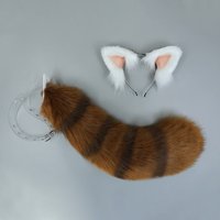 Lovely Faux Fur Raccoon Head Band Furry Animal Beast Ear Headwear Raccoon Tail Set Kawaii Carnival Halloween Cosplay Accessories